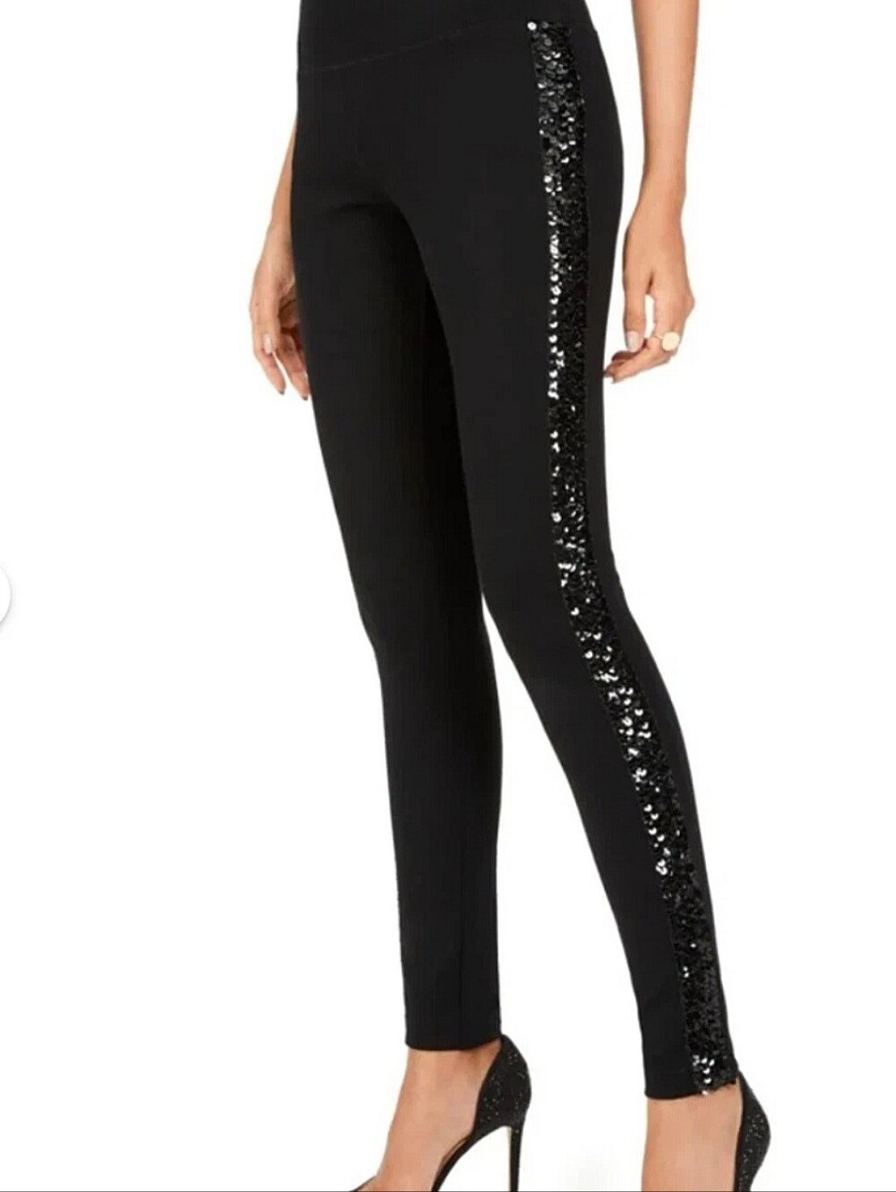 Spanx Perfect Pull-on Ponte Ankle Pant Sequin Tuxedo Sz Med Black LIKE NEW